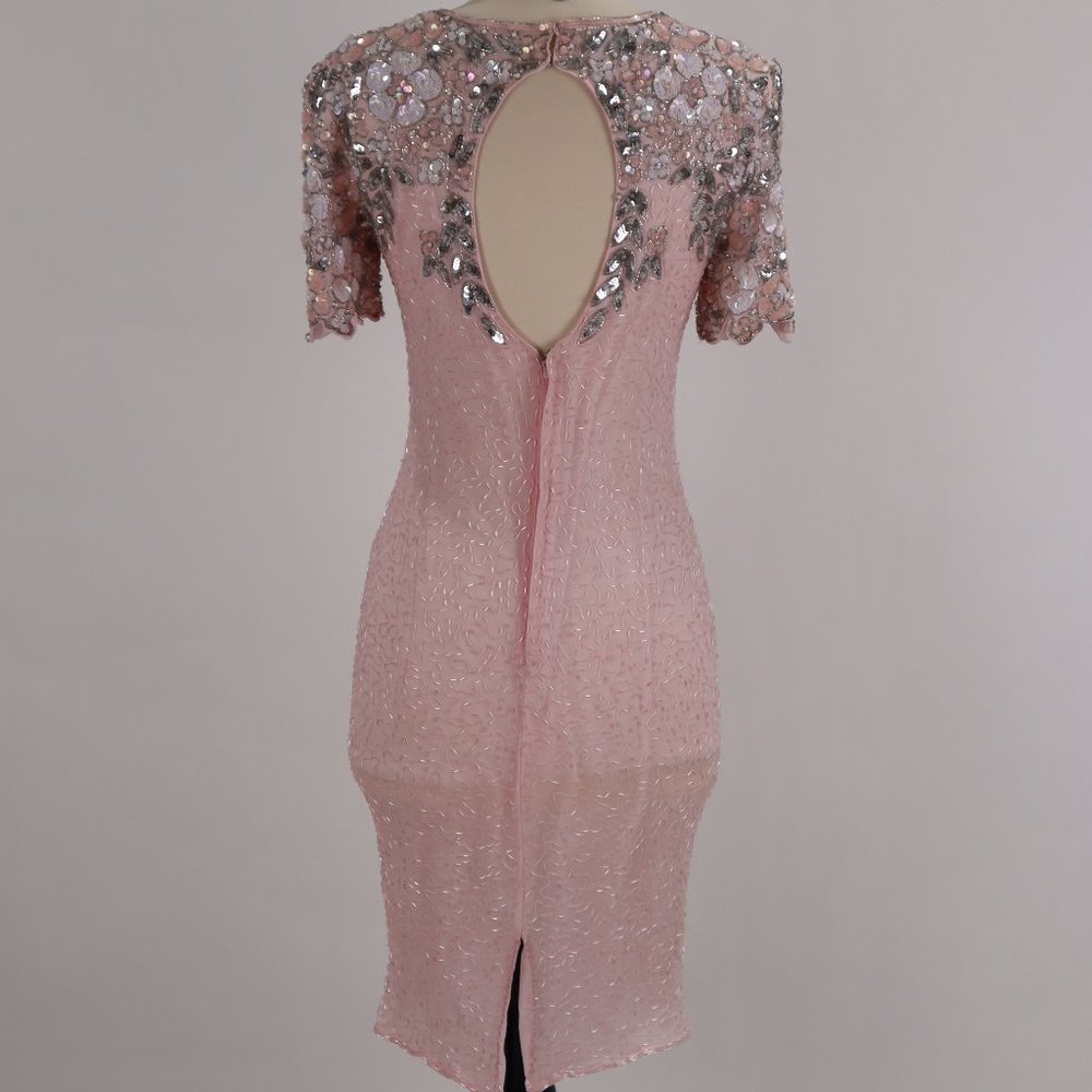 🌺 Vtg Stenay NWOT Pink Sequin Beaded Rhinestone Party Cocktail Wedding Dress S - Picture 11 of 13